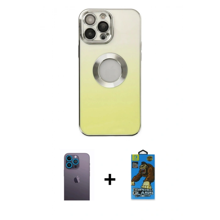 MARSİLYAN™- iPhone 13 Pro Max Kılıf Kutup Yansıma Özel Seri - Siyah 18D Cam Ekran Koruyucu + Neon Fosforlu Kamera Lens - MI