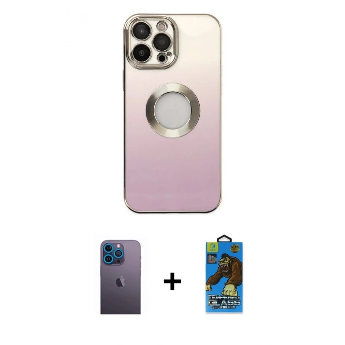 MARSİLYAN™- iPhone 13 Pro Max Kılıf Kutup Yansıma Özel Seri - Siyah 18D Cam Ekran Koruyucu + Neon Fosforlu Kamera Lens - MI
