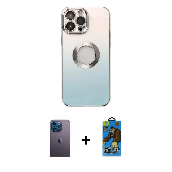 MARSİLYAN™- iPhone 13 Pro Max Kılıf Kutup Yansıma Özel Seri - Siyah 18D Cam Ekran Koruyucu + Neon Fosforlu Kamera Lens - MI