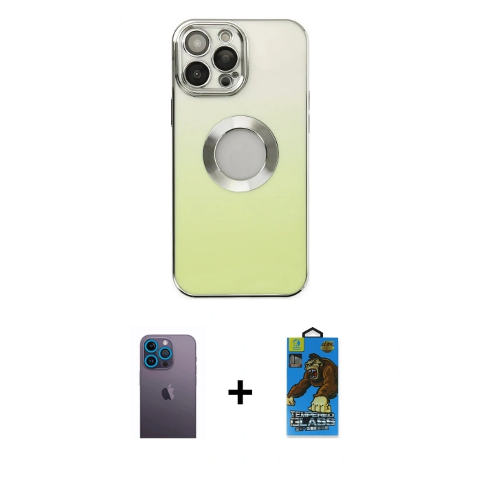 MARSİLYAN™- iPhone 13 Pro Max Kılıf Kutup Yansıma Özel Seri - Siyah 18D Cam Ekran Koruyucu + Neon Fosforlu Kamera Lens - MI