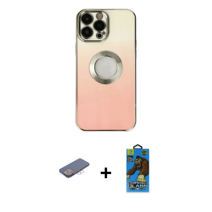 MARSİLYAN™- iPhone 13 Pro Max Kılıf Kutup Yansıma Özel Seri - Siyah 18D Cam Ekran Koruyucu + Renkli Kamera Lens Koruma Cam - PE