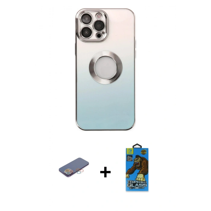 MARSİLYAN™- iPhone 13 Pro Max Kılıf Kutup Yansıma Özel Seri - Siyah 18D Cam Ekran Koruyucu + Renkli Kamera Lens Koruma Cam - PE