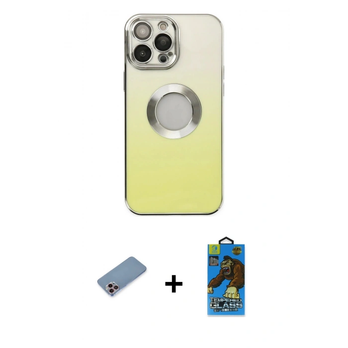 MARSİLYAN™- iPhone 13 Pro Max Kılıf Kutup Yansıma Özel Seri - Siyah 18D Cam Ekran Koruyucu + Shine Kamera Lens Koruma Cam - PE