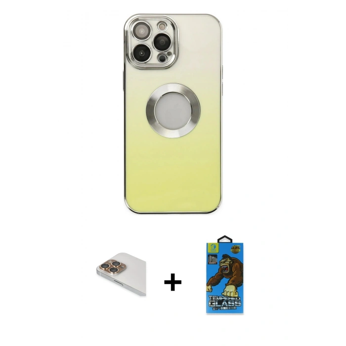 MARSİLYAN™- iPhone 13 Pro Max Kılıf Kutup Yansıma Özel Seri - Siyah 18D Cam Ekran Koruyucu + Pers Alüminyum Kamera Lens - GD