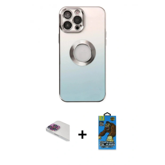 MARSİLYAN™- iPhone 13 Pro Max Kılıf Kutup Yansıma Özel Seri - Siyah 18D Cam Ekran Koruyucu + Pers Alüminyum Kamera Lens - GI