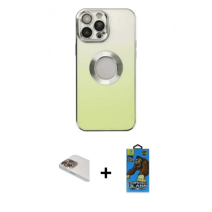 MARSİLYAN™- iPhone 13 Pro Max Kılıf Kutup Yansıma Özel Seri - Siyah 18D Cam Ekran Koruyucu + Pers Alüminyum Kamera Lens - GD