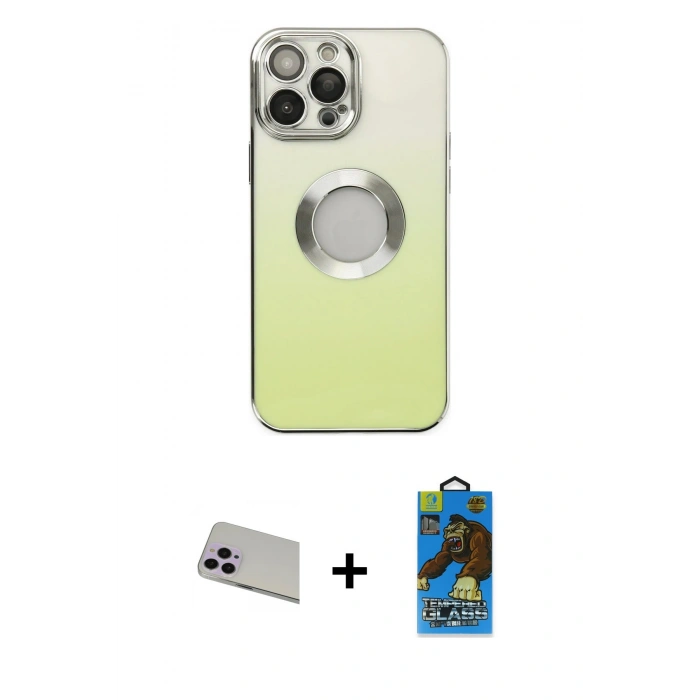 MARSİLYAN™- iPhone 13 Pro Max Kılıf Kutup Yansıma Özel Seri - Siyah 18D Cam Ekran Koruyucu + Rainbow Kamera Lens Koruma Cam - MR