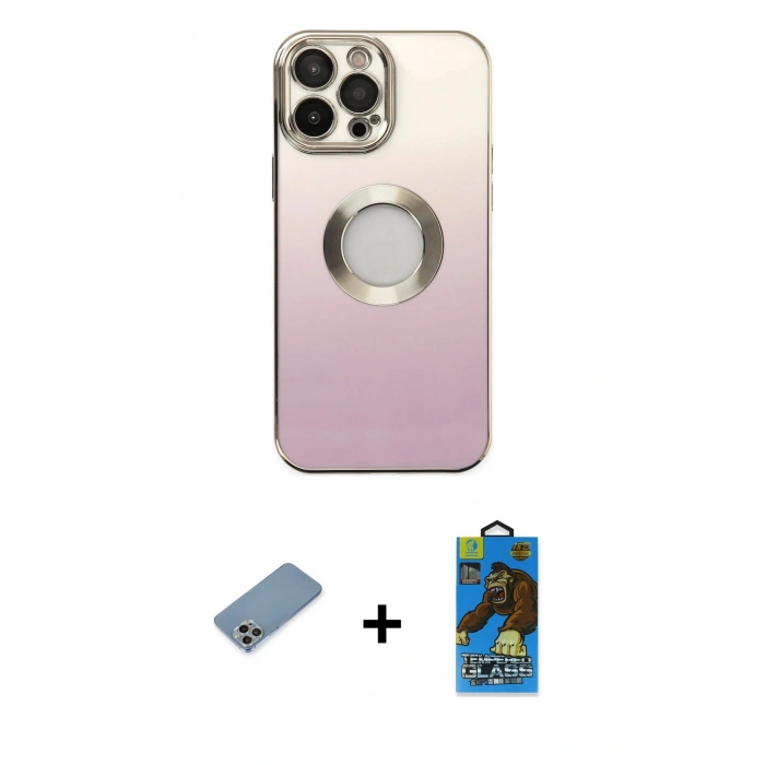 MARSİLYAN™- iPhone 13 Pro Max Kılıf Kutup Yansıma Özel Seri - Siyah 18D Cam Ekran Koruyucu + Shine Kamera Lens Koruma Cam - GI