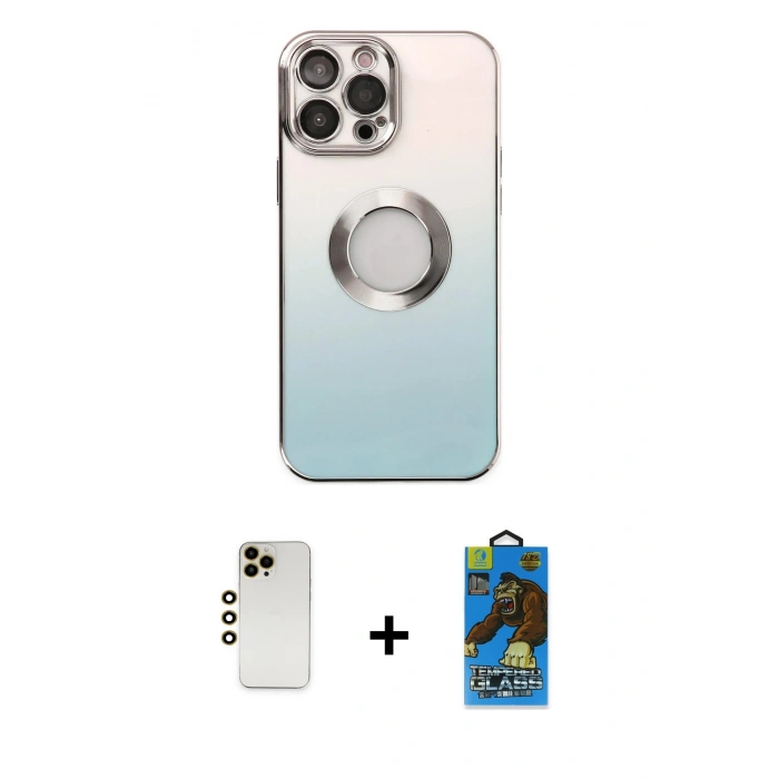 MARSİLYAN™- iPhone 13 Pro Max Kılıf Kutup Yansıma Özel Seri - Siyah 18D Cam Ekran Koruyucu + Shine Kamera Lens - GD