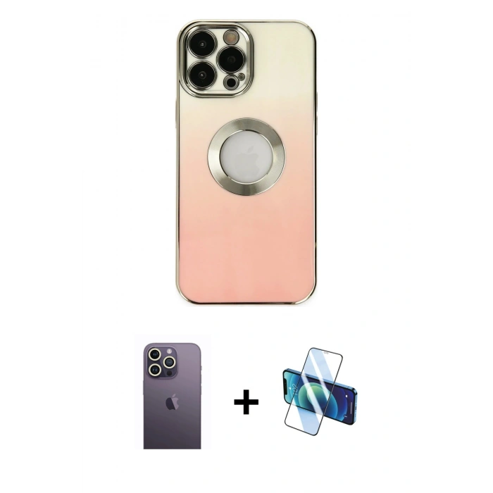 MARSİLYAN™- iPhone 13 Pro Max Kılıf Kutup Yansıma Özel Seri - Siyah 3D Antistatik Cam Ekran Koruyucu + Neon Fosforlu Kamera Lens - BZ