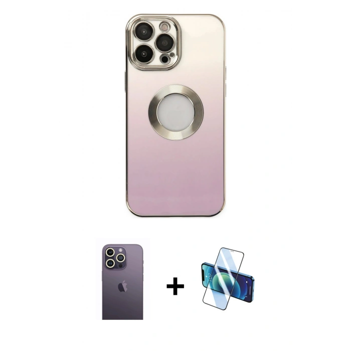 MARSİLYAN™- iPhone 13 Pro Max Kılıf Kutup Yansıma Özel Seri - Siyah 3D Antistatik Cam Ekran Koruyucu + Neon Fosforlu Kamera Lens - BZ