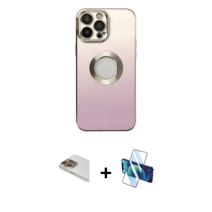 MARSİLYAN™- iPhone 13 Pro Max Kılıf Kutup Yansıma Özel Seri - Siyah 3D Antistatik Cam Ekran Koruyucu + Pers Alüminyum Kamera Lens - GD