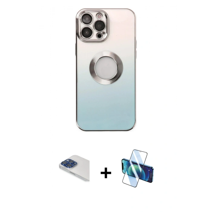 MARSİLYAN™- iPhone 13 Pro Max Kılıf Kutup Yansıma Özel Seri - Siyah 3D Antistatik Cam Ekran Koruyucu + Pers Alüminyum Kamera Lens - LT