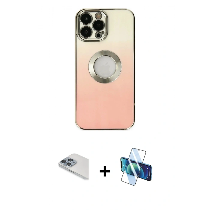 MARSİLYAN™- iPhone 13 Pro Max Kılıf Kutup Yansıma Özel Seri - Siyah 3D Antistatik Cam Ekran Koruyucu + Pers Alüminyum Kamera Lens - SABE