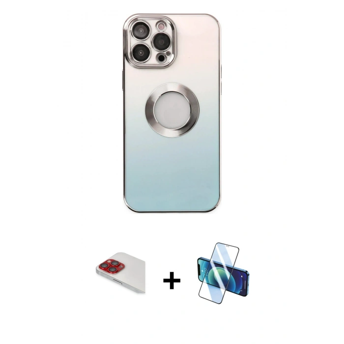 MARSİLYAN™- iPhone 13 Pro Max Kılıf Kutup Yansıma Özel Seri - Siyah 3D Antistatik Cam Ekran Koruyucu + Pers Alüminyum Kamera Lens - KI