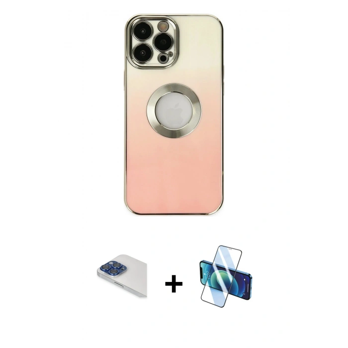 MARSİLYAN™- iPhone 13 Pro Max Kılıf Kutup Yansıma Özel Seri - Siyah 3D Antistatik Cam Ekran Koruyucu + Pers Alüminyum Kamera Lens - LT