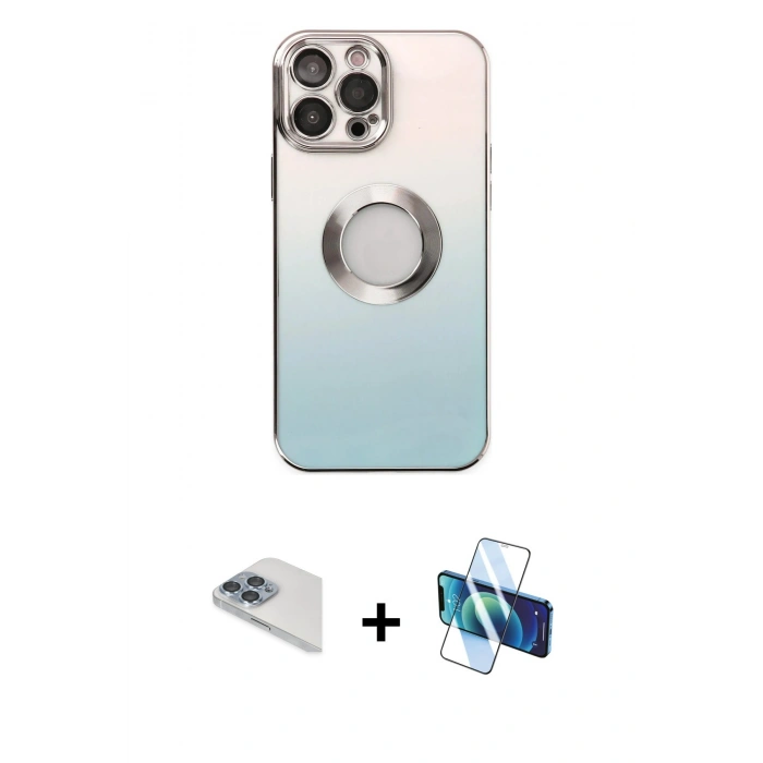 MARSİLYAN™- iPhone 13 Pro Max Kılıf Kutup Yansıma Özel Seri - Siyah 3D Antistatik Cam Ekran Koruyucu + Pers Alüminyum Kamera Lens - SABE