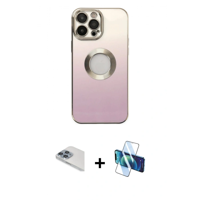 MARSİLYAN™- iPhone 13 Pro Max Kılıf Kutup Yansıma Özel Seri - Siyah 3D Antistatik Cam Ekran Koruyucu + Pers Alüminyum Kamera Lens - SABE