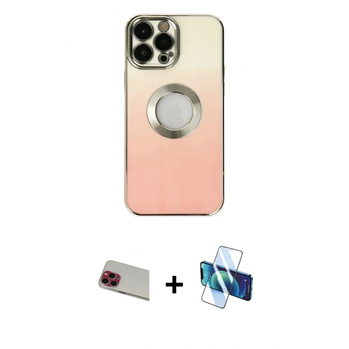 MARSİLYAN™- iPhone 13 Pro Max Kılıf Kutup Yansıma Özel Seri - Siyah 3D Antistatik Cam Ekran Koruyucu + Rainbow Kamera Lens Koruma Cam - KI