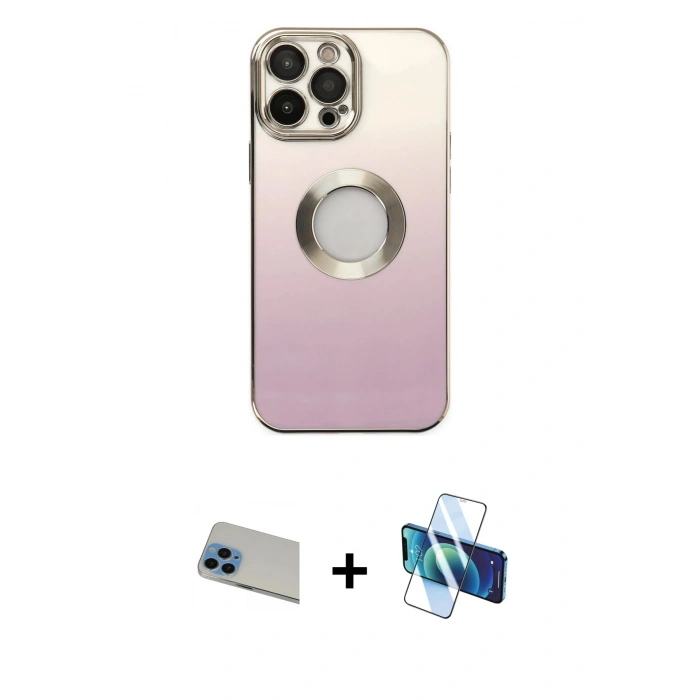 MARSİLYAN™- iPhone 13 Pro Max Kılıf Kutup Yansıma Özel Seri - Siyah 3D Antistatik Cam Ekran Koruyucu + Rainbow Kamera Lens Koruma Cam - MI