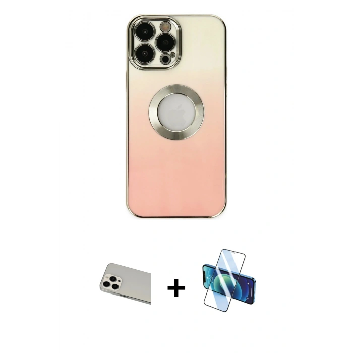 MARSİLYAN™- iPhone 13 Pro Max Kılıf Kutup Yansıma Özel Seri - Siyah 3D Antistatik Cam Ekran Koruyucu + Rainbow Kamera Lens Koruma Cam - BZ