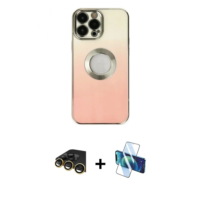 MARSİLYAN™- iPhone 13 Pro Max Kılıf Kutup Yansıma Özel Seri - Siyah 3D Antistatik Cam Ekran Koruyucu + Raze Metal Kamera Lens - GD