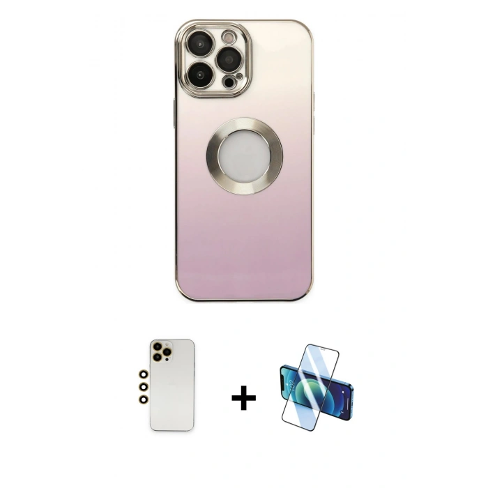MARSİLYAN™- iPhone 13 Pro Max Kılıf Kutup Yansıma Özel Seri - Siyah 3D Antistatik Cam Ekran Koruyucu + Shine Kamera Lens - GD