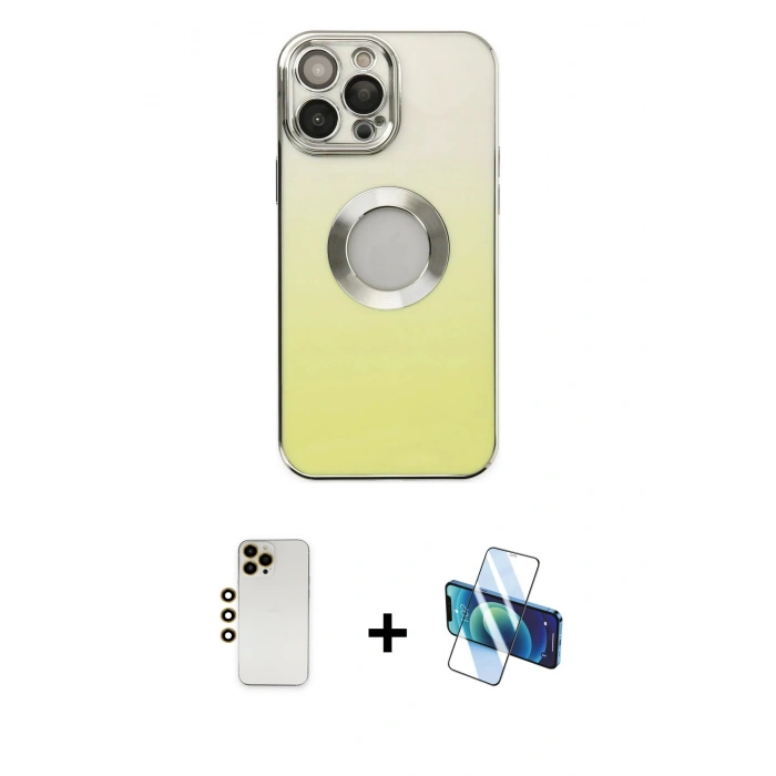 MARSİLYAN™- iPhone 13 Pro Max Kılıf Kutup Yansıma Özel Seri - Siyah 3D Antistatik Cam Ekran Koruyucu + Shine Kamera Lens - GD