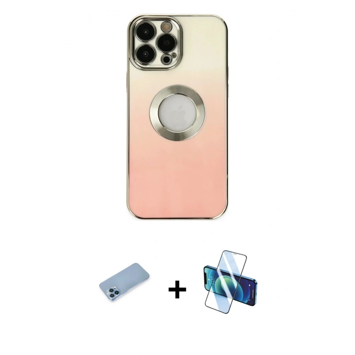 MARSİLYAN™- iPhone 13 Pro Max Kılıf Kutup Yansıma Özel Seri - Siyah 3D Antistatik Cam Ekran Koruyucu + Shine Kamera Lens Koruma Cam - MI