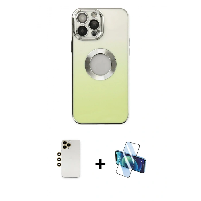 MARSİLYAN™- iPhone 13 Pro Max Kılıf Kutup Yansıma Özel Seri - Siyah 3D Antistatik Cam Ekran Koruyucu + Shine Kamera Lens - GD