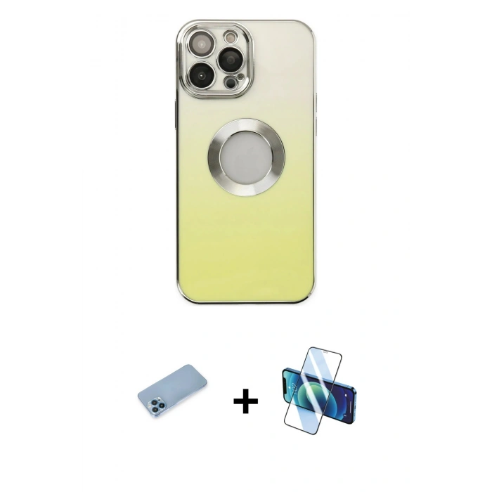 MARSİLYAN™- iPhone 13 Pro Max Kılıf Kutup Yansıma Özel Seri - Siyah 3D Antistatik Cam Ekran Koruyucu + Shine Kamera Lens Koruma Cam - MI