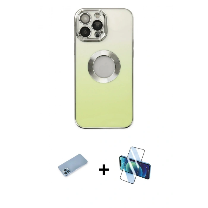 MARSİLYAN™- iPhone 13 Pro Max Kılıf Kutup Yansıma Özel Seri - Siyah 3D Antistatik Cam Ekran Koruyucu + Shine Kamera Lens Koruma Cam - MI