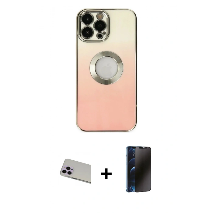MARSİLYAN™- iPhone 13 Pro Max Kılıf Kutup Yansıma Özel Seri - Siyah 3D Antistatik Hayalet Cam Ekran Koruyucu + Rainbow Kamera Lens Koruma Cam - MR