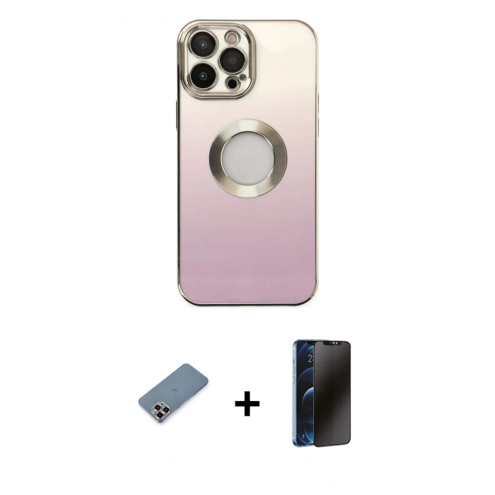 MARSİLYAN™- iPhone 13 Pro Max Kılıf Kutup Yansıma Özel Seri - Siyah 3D Antistatik Hayalet Cam Ekran Koruyucu + Metal Kamera Lens Koruma Cam - MR