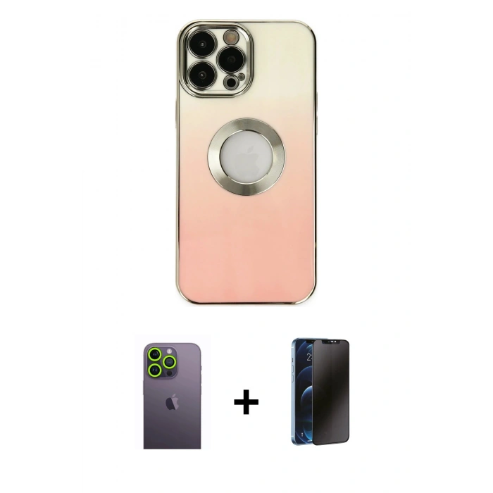 MARSİLYAN™- iPhone 13 Pro Max Kılıf Kutup Yansıma Özel Seri - Siyah 3D Antistatik Hayalet Cam Ekran Koruyucu + Neon Fosforlu Kamera Lens - YL