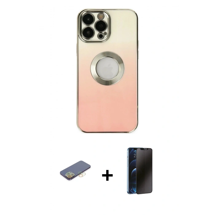 MARSİLYAN™- iPhone 13 Pro Max Kılıf Kutup Yansıma Özel Seri - Siyah 3D Antistatik Hayalet Cam Ekran Koruyucu + Sarı Renkli Kamera Lens Koruma Cam