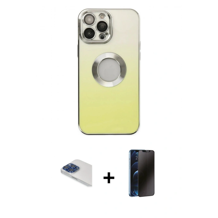 MARSİLYAN™- iPhone 13 Pro Max Kılıf Kutup Yansıma Özel Seri - Siyah 3D Antistatik Hayalet Cam Ekran Koruyucu + Pers Alüminyum Kamera Lens - LT