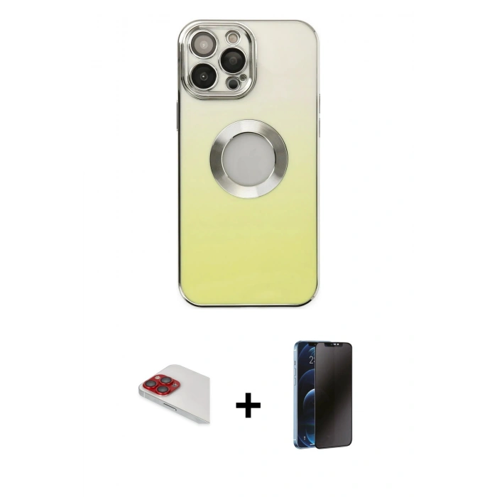 MARSİLYAN™- iPhone 13 Pro Max Kılıf Kutup Yansıma Özel Seri - Siyah 3D Antistatik Hayalet Cam Ekran Koruyucu + Pers Alüminyum Kamera Lens - KI