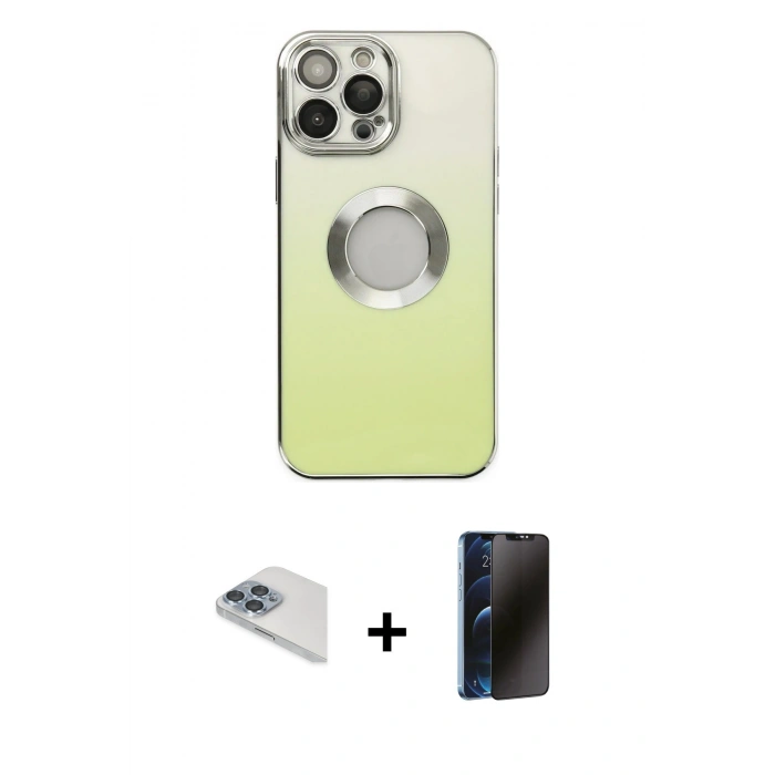 MARSİLYAN™- iPhone 13 Pro Max Kılıf Kutup Yansıma Özel Seri - Siyah 3D Antistatik Hayalet Cam Ekran Koruyucu + Pers Alüminyum Kamera Lens - SABE