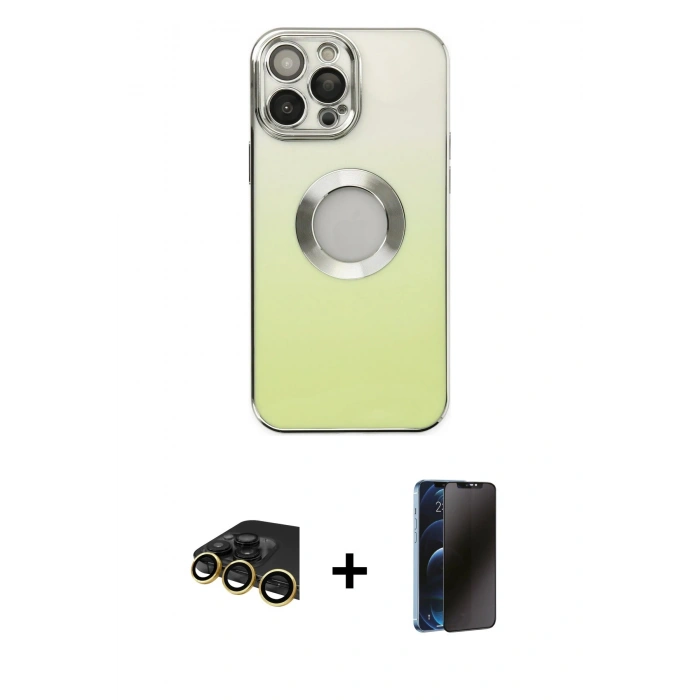 MARSİLYAN™- iPhone 13 Pro Max Kılıf Kutup Yansıma Özel Seri - Siyah 3D Antistatik Hayalet Cam Ekran Koruyucu + Raze Metal Kamera Lens - GD