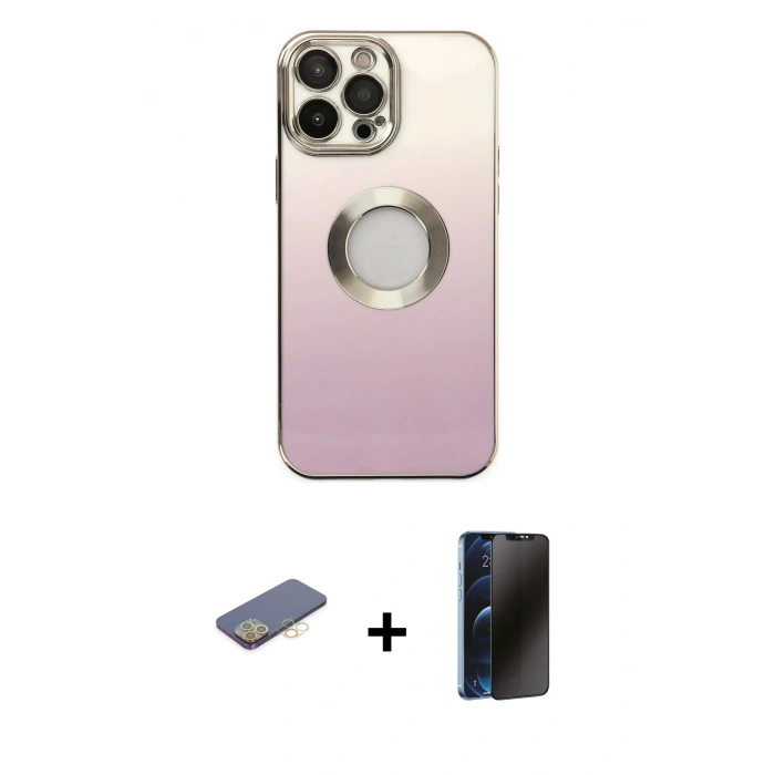 MARSİLYAN™- iPhone 13 Pro Max Kılıf Kutup Yansıma Özel Seri - Siyah 3D Antistatik Hayalet Cam Ekran Koruyucu + Sarı Renkli Kamera Lens Koruma Cam
