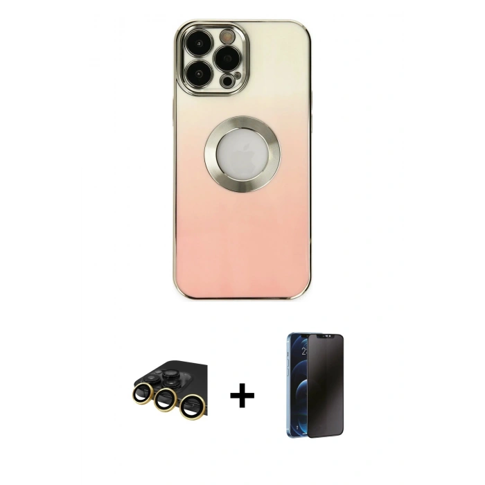 MARSİLYAN™- iPhone 13 Pro Max Kılıf Kutup Yansıma Özel Seri - Siyah 3D Antistatik Hayalet Cam Ekran Koruyucu + Raze Metal Kamera Lens - GD