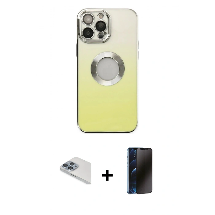 MARSİLYAN™- iPhone 13 Pro Max Kılıf Kutup Yansıma Özel Seri - Siyah 3D Antistatik Hayalet Cam Ekran Koruyucu + Pers Alüminyum Kamera Lens - SABE