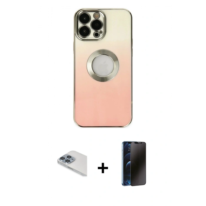 MARSİLYAN™- iPhone 13 Pro Max Kılıf Kutup Yansıma Özel Seri - Siyah 3D Antistatik Hayalet Cam Ekran Koruyucu + Pers Alüminyum Kamera Lens - SABE