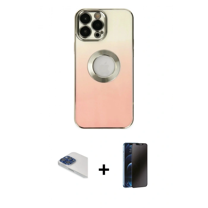 MARSİLYAN™- iPhone 13 Pro Max Kılıf Kutup Yansıma Özel Seri - Siyah 3D Antistatik Hayalet Cam Ekran Koruyucu + Pers Alüminyum Kamera Lens - LT