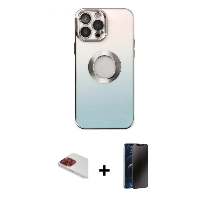 MARSİLYAN™- iPhone 13 Pro Max Kılıf Kutup Yansıma Özel Seri - Siyah 3D Antistatik Hayalet Cam Ekran Koruyucu + Pers Alüminyum Kamera Lens - KI