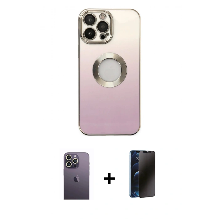 MARSİLYAN™- iPhone 13 Pro Max Kılıf Kutup Yansıma Özel Seri - Siyah 3D Antistatik Hayalet Cam Ekran Koruyucu + Beyaz Neon Fosforlu Kamera Lens