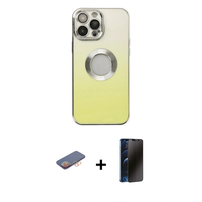 MARSİLYAN™- iPhone 13 Pro Max Kılıf Kutup Yansıma Özel Seri - Siyah 3D Antistatik Hayalet Cam Ekran Koruyucu + Renkli Kamera Lens Koruma Cam - TU