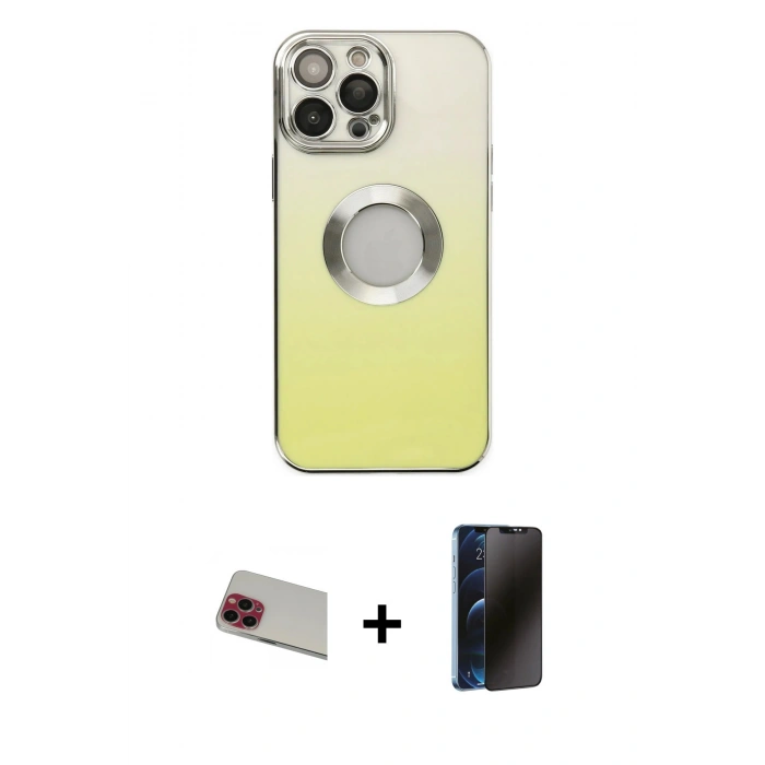 MARSİLYAN™- iPhone 13 Pro Max Kılıf Kutup Yansıma Özel Seri - Siyah 3D Antistatik Hayalet Cam Ekran Koruyucu + Rainbow Kamera Lens Koruma Cam - KI