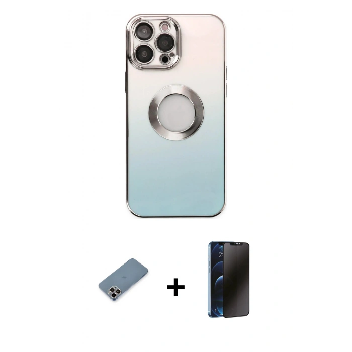 MARSİLYAN™- iPhone 13 Pro Max Kılıf Kutup Yansıma Özel Seri - Siyah 3D Antistatik Hayalet Cam Ekran Koruyucu + Metal Kamera Lens Koruma Cam - MR